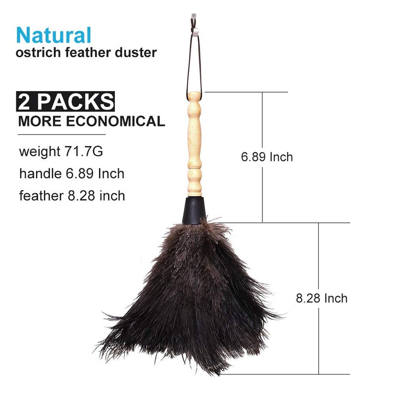 Midoneat Natural Black Ostrich Feather Duster,2 Packs,Car Duster Interior/Exterior Cleaner, Cleaning for Blinds Kitchen Keyboard Office, Smart and Soft and Fluffy (Black) - Image 2